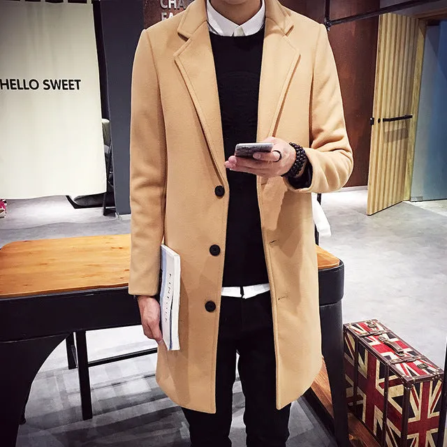 2017 Brand Autumn and Winter men's Woolen Coat Korean Version of the Body in the Long Section of the Wind Coat men's Woolen Tide