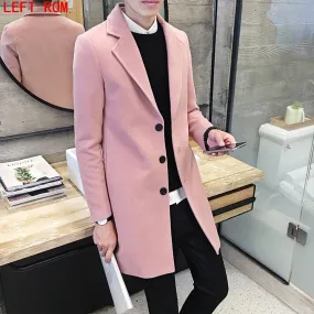 2017 Brand Autumn and Winter men's Woolen Coat Korean Version of the Body in the Long Section of the Wind Coat men's Woolen Tide