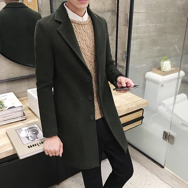 2017 Brand Autumn and Winter men's Woolen Coat Korean Version of the Body in the Long Section of the Wind Coat men's Woolen Tide