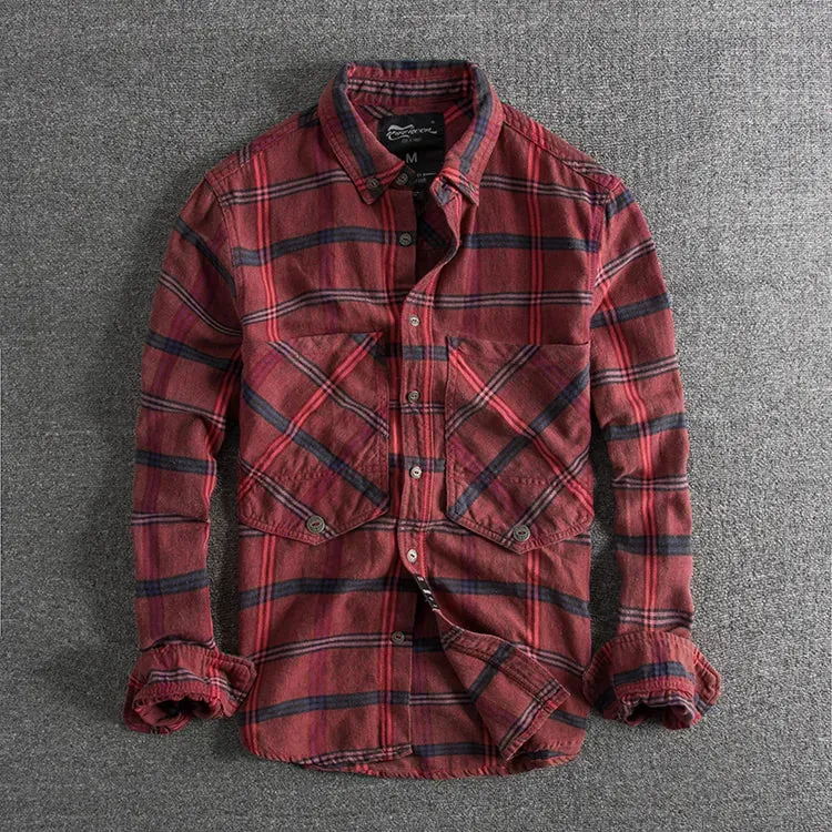 2020 Autumn Winter Europe America Simple Fashion Plaid Youth Long-Sleeve Blouse Washed Oxford Cloth