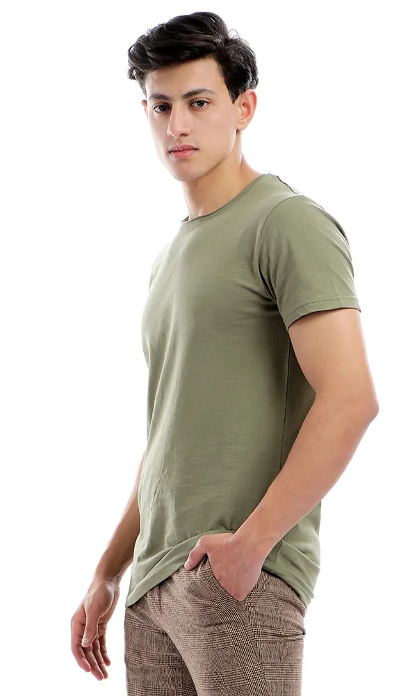 39372 Olive Half Sleeves Round Neck Slip On T-shirt