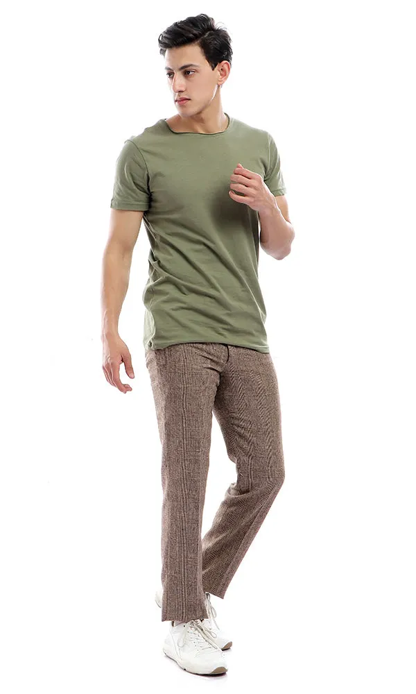 39372 Olive Half Sleeves Round Neck Slip On T-shirt