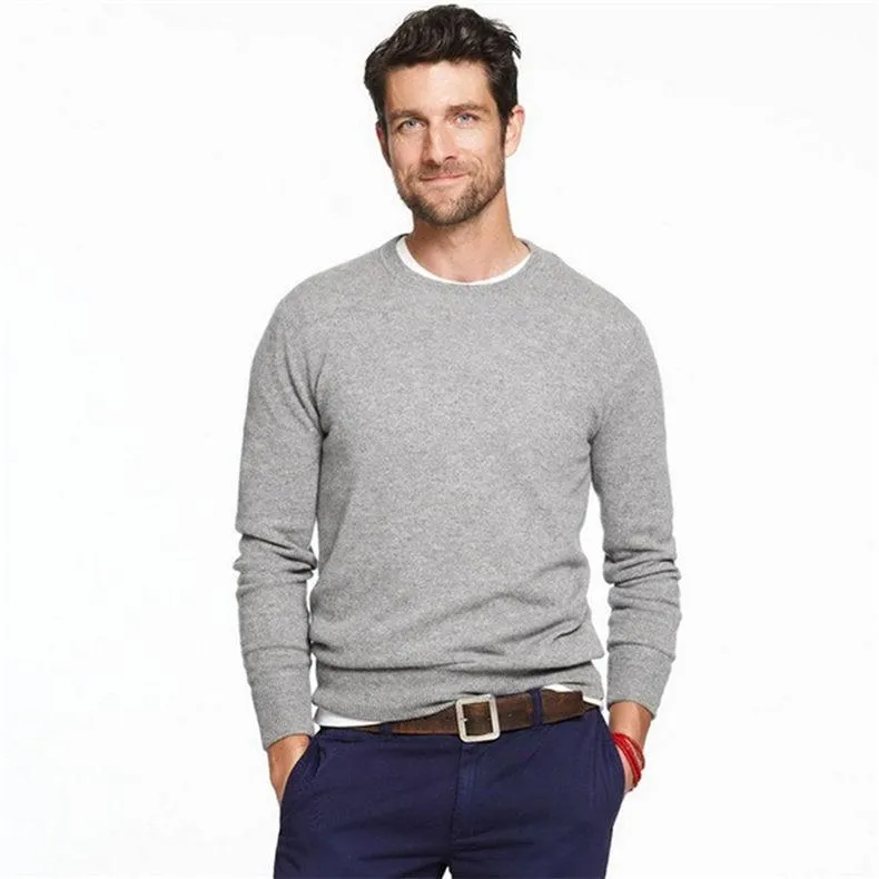 5XL Solid Cotton Knitted Pullover Slim Jersey Sweaters for Men