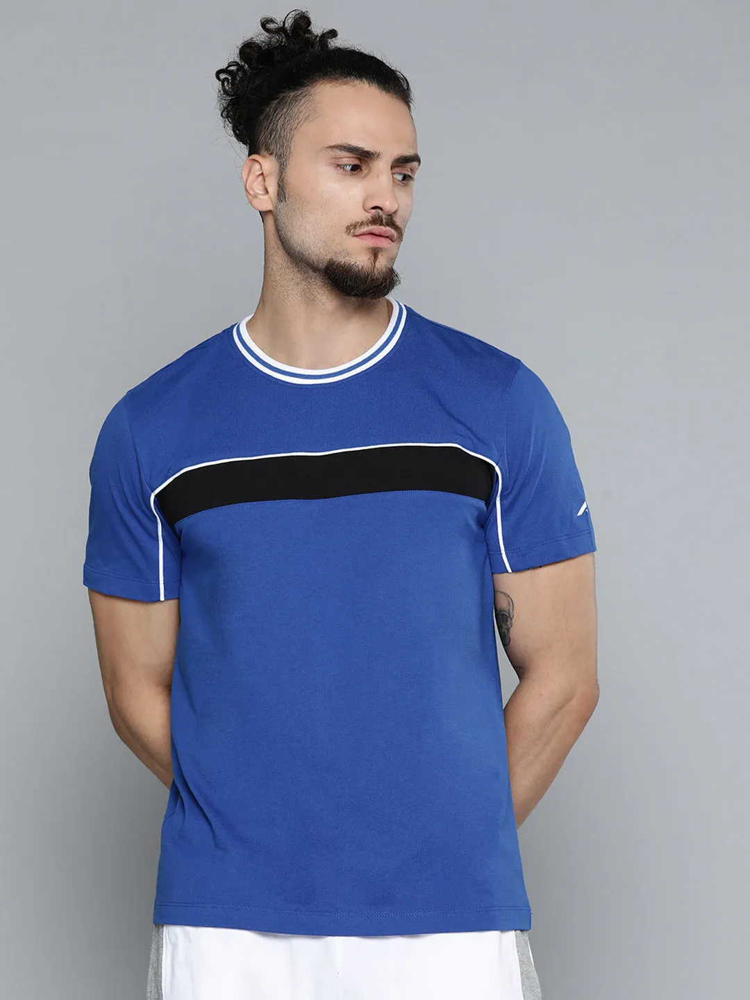 Alcis Men Blue Slim Fit Training or Gym T-shirt