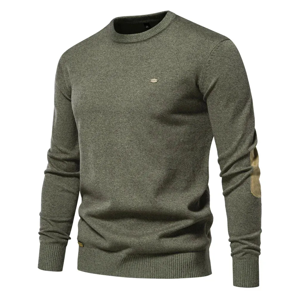 Autumn Cotton Sweater for Men O Neck Patchwork Sleeve Pullovers Men Solid Color Warm Winter Mens Sweaters