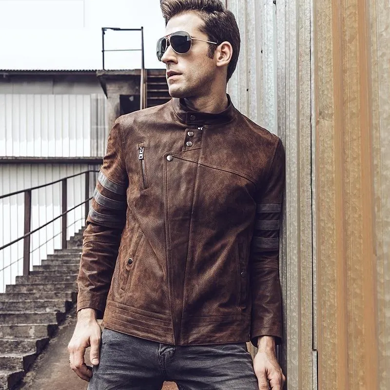 Autumn Winter Casual Men's Genuine Pigskin Leather Motorcycle Jacket