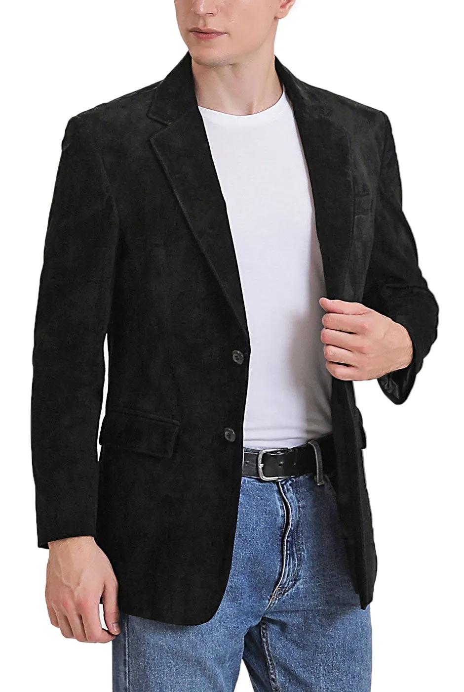 BGSD Men Cliff Classic Two-Button Suede Leather Blazer