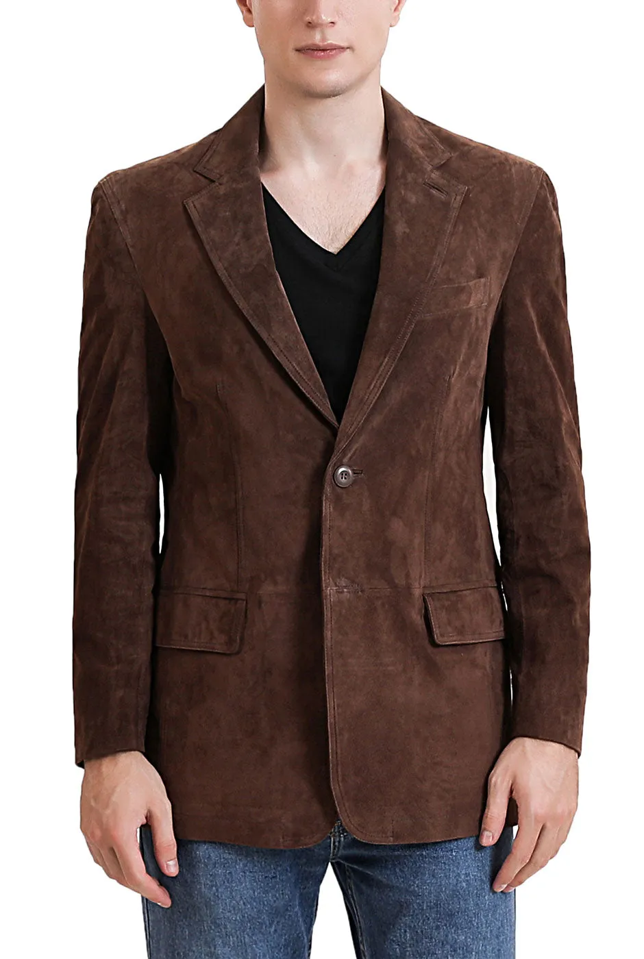 BGSD Men Grant Two-Button Suede Leather Blazer