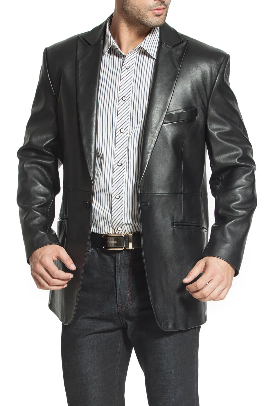 BGSD Men Judd One-Button Lambskin Leather Blazer