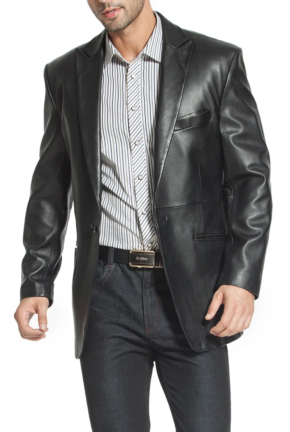 BGSD Men Judd One-Button Lambskin Leather Blazer