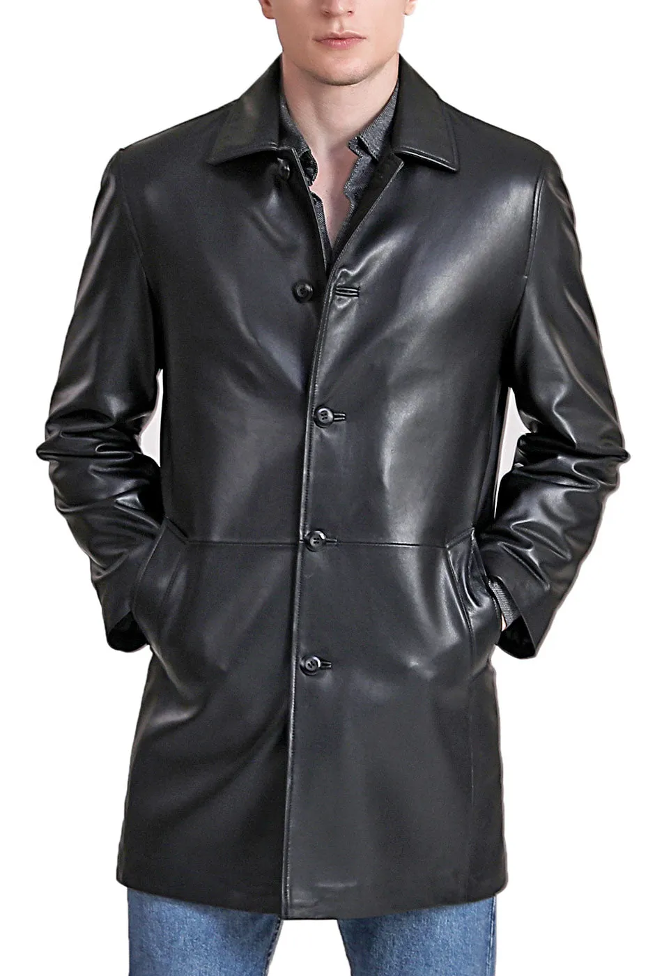 Mens Lambskin Leather Car Coat - Peter Three-Quarter-Length