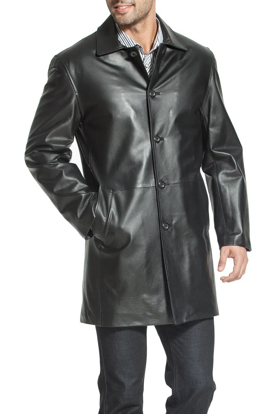 Mens Lambskin Leather Car Coat - Peter Three-Quarter-Length