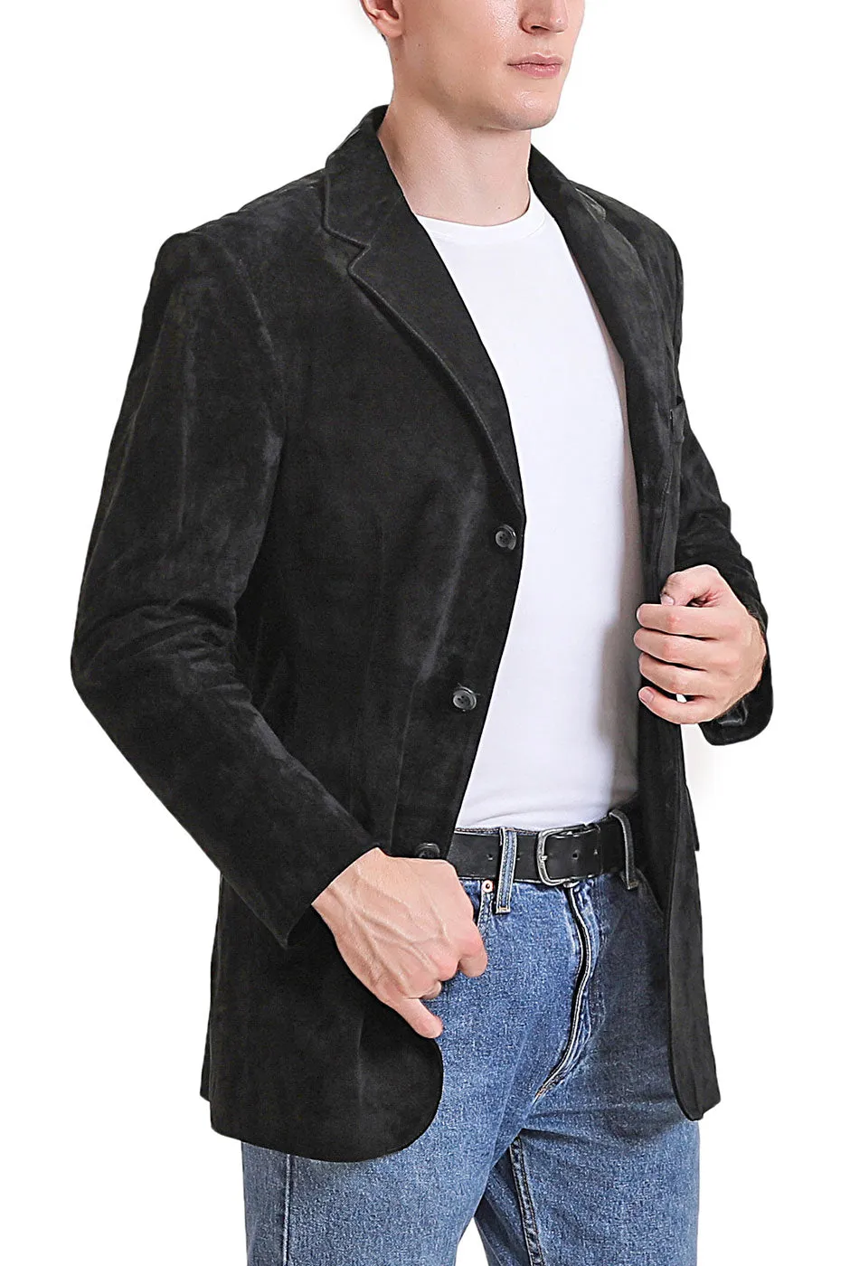 BGSD Men Robert Three-Button Suede Leather Blazer