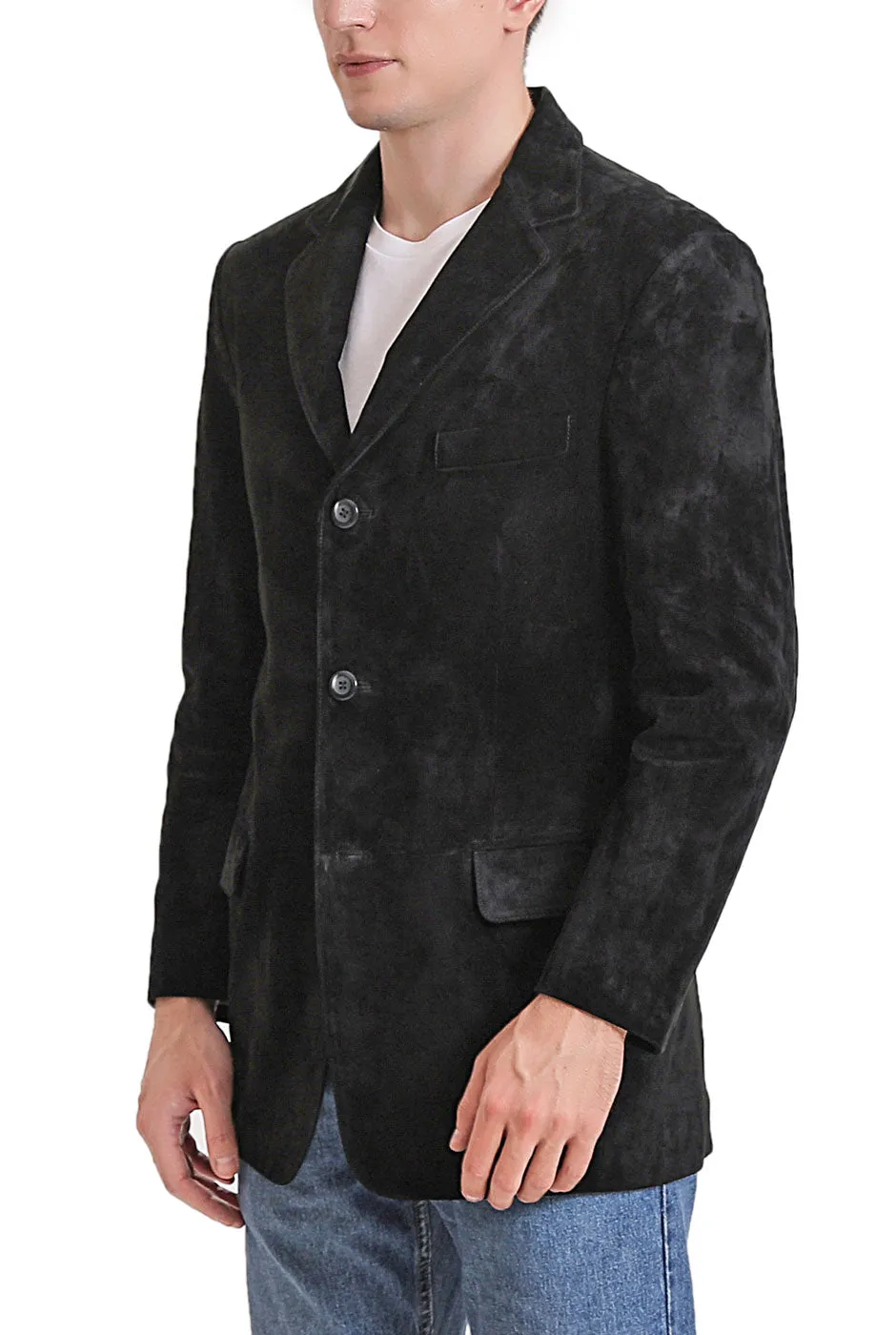 BGSD Men Robert Three-Button Suede Leather Blazer