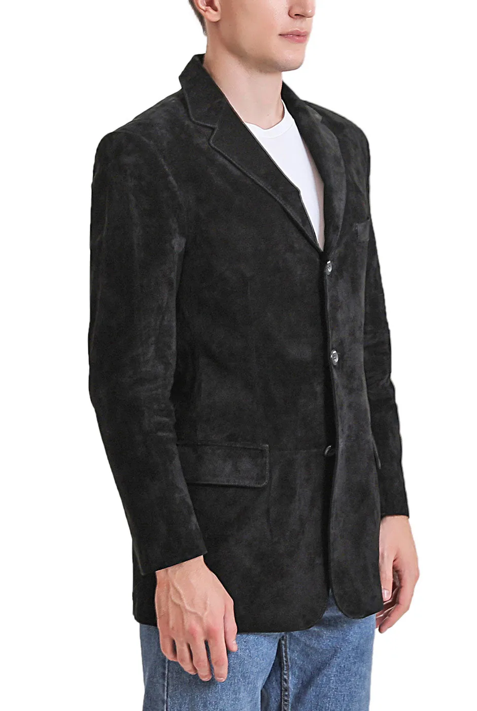 BGSD Men Robert Three-Button Suede Leather Blazer