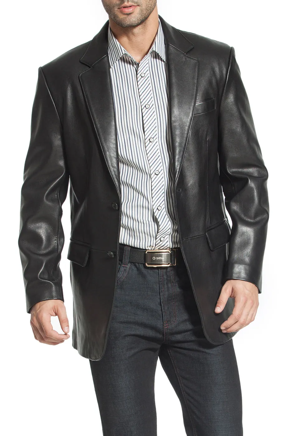 BGSD Monogram Collection Men 2-Button New Zealand Lambskin Leather Blazer