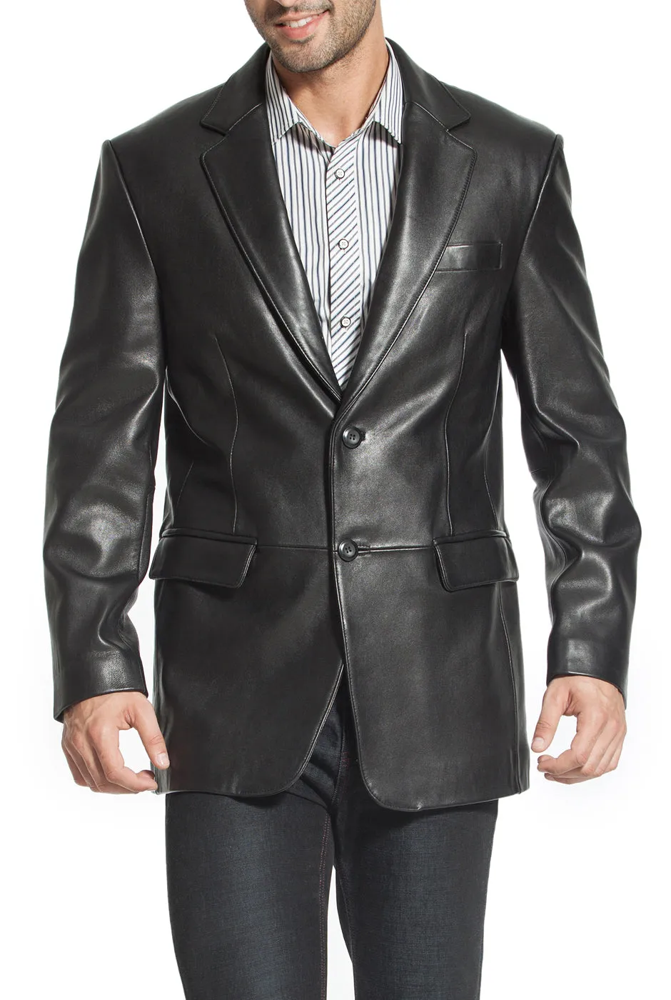 BGSD Monogram Collection Men 2-Button New Zealand Lambskin Leather Blazer