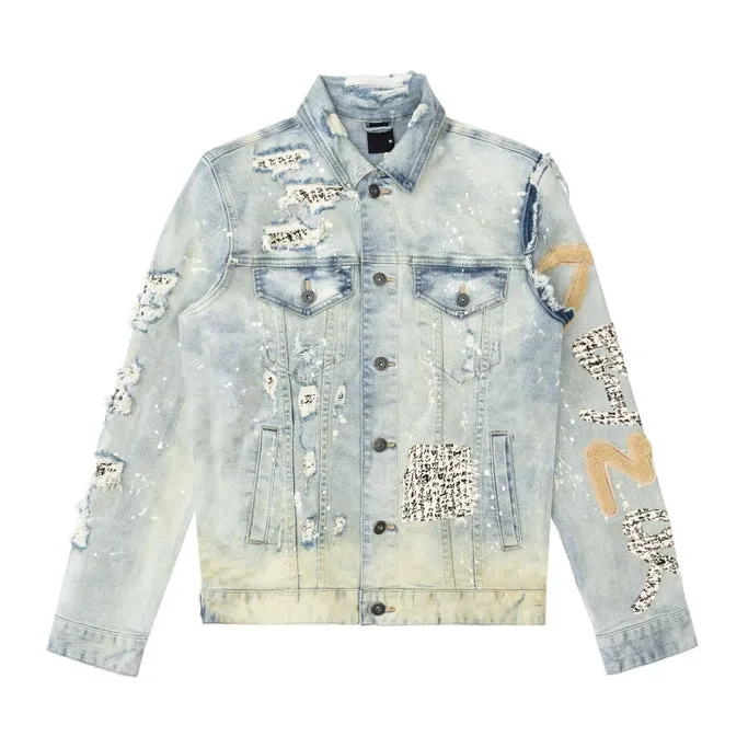 Big and Tall Doodle Jean Jacket - Ombre Blue