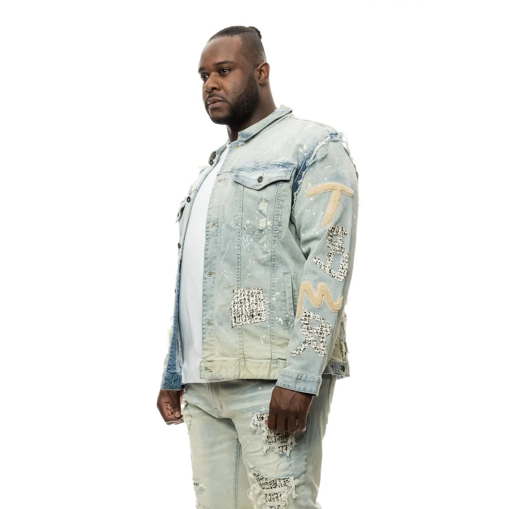 Big and Tall Doodle Jean Jacket - Ombre Blue