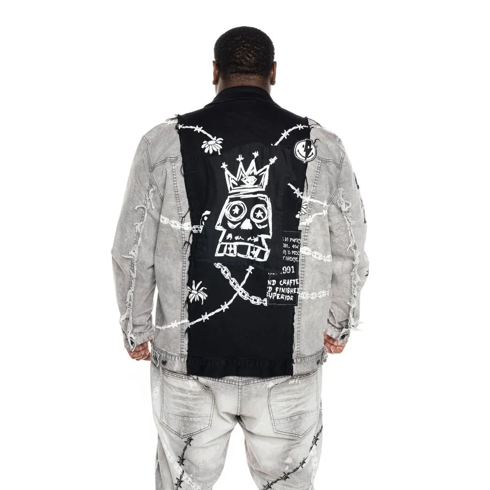 Big and Tall Mixed Media Fashion Jean Jacket - Frost Grey