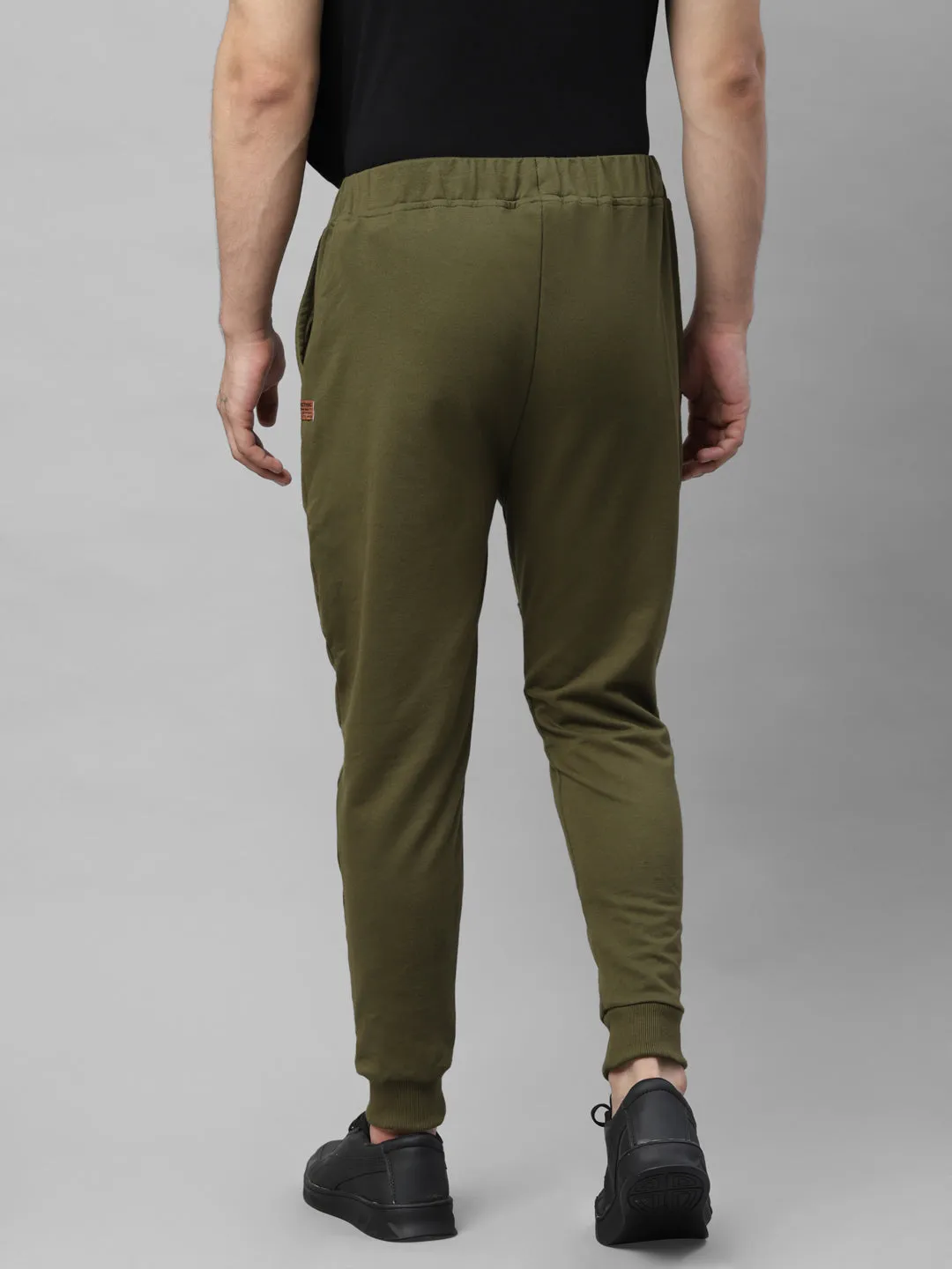 Black and Olive Green Pack of 2 Cut & Sew Ankle Length Regular Fit Terry Jogger