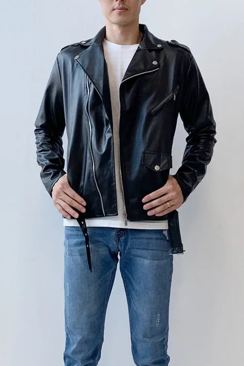 Black Faux Leather Jackets Mens Motorcycle Biker Kpop Fashion Clothes