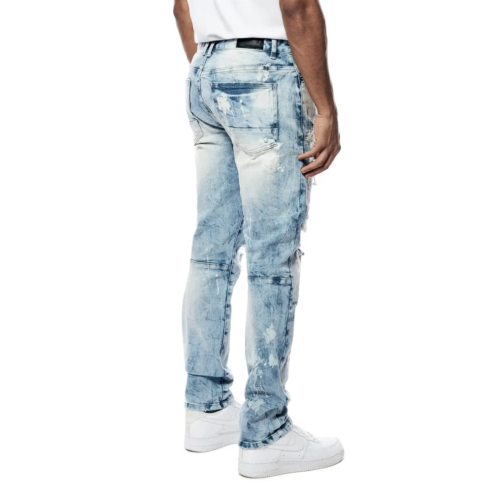 Bleach Washed Rip & Repaired Jeans - Cabana Blue