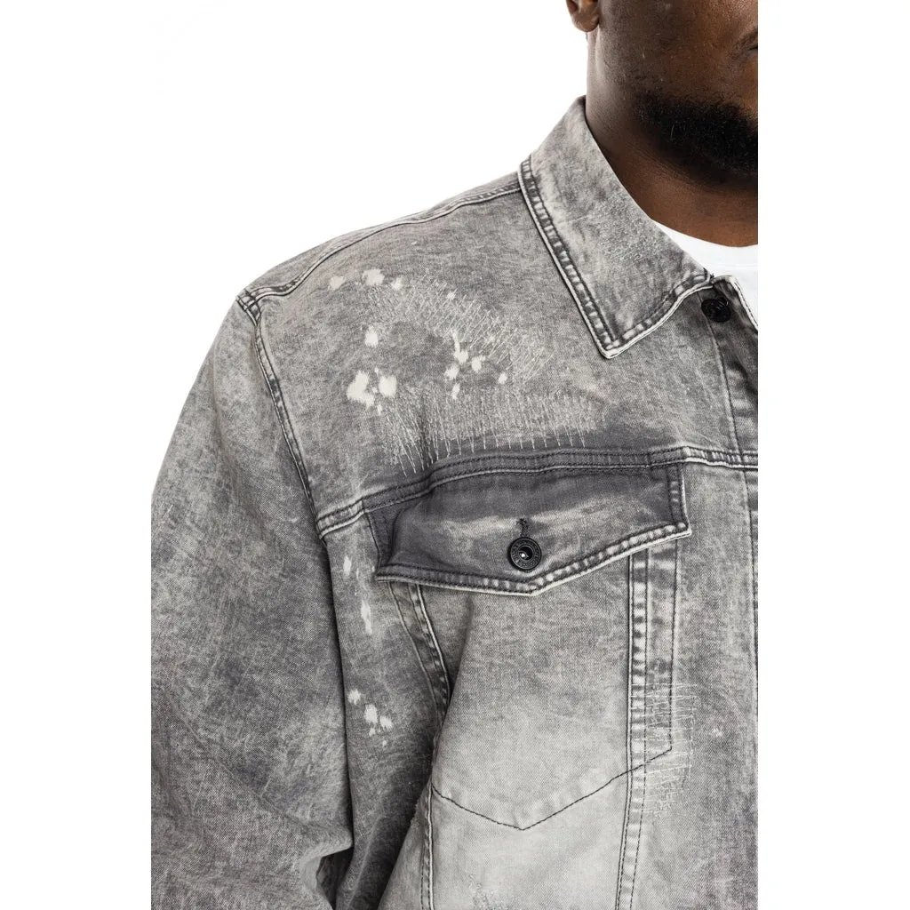 Bleached Detail Semi Basic Jean Jacket - Frost Grey