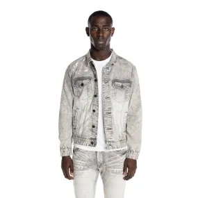 Bleached Detail Semi Basic Jean Jacket - Frost Grey