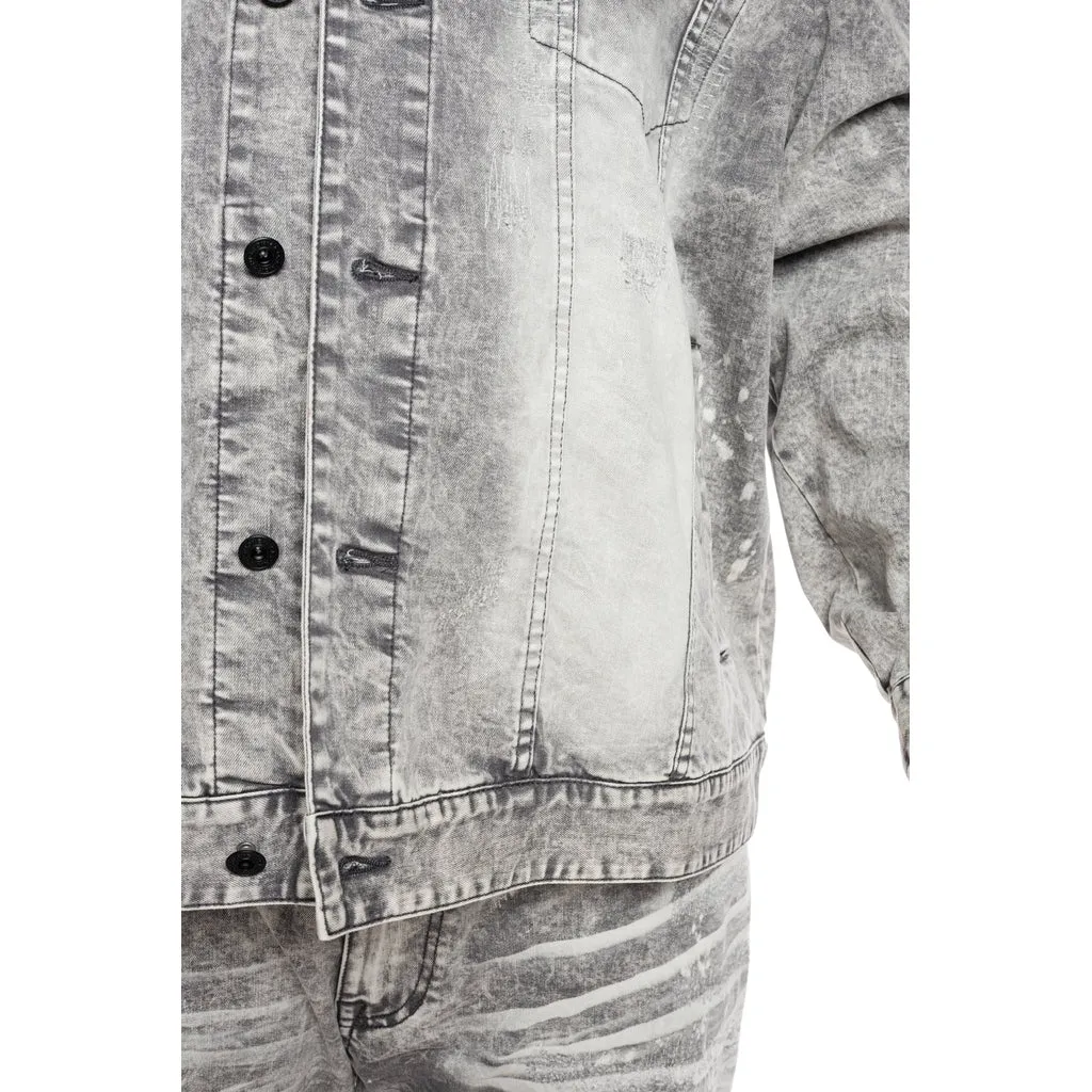 Bleached Detail Semi Basic Jean Jacket - Frost Grey