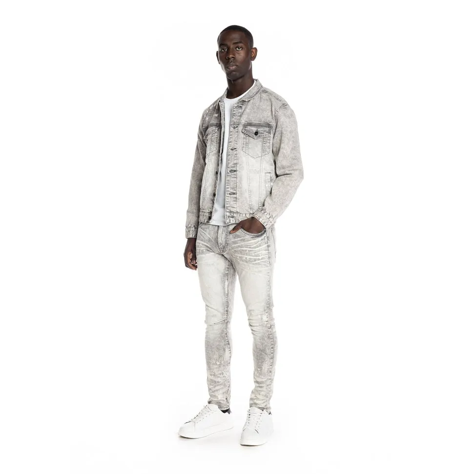 Bleached Detail Semi Basic Jean Jacket - Frost Grey