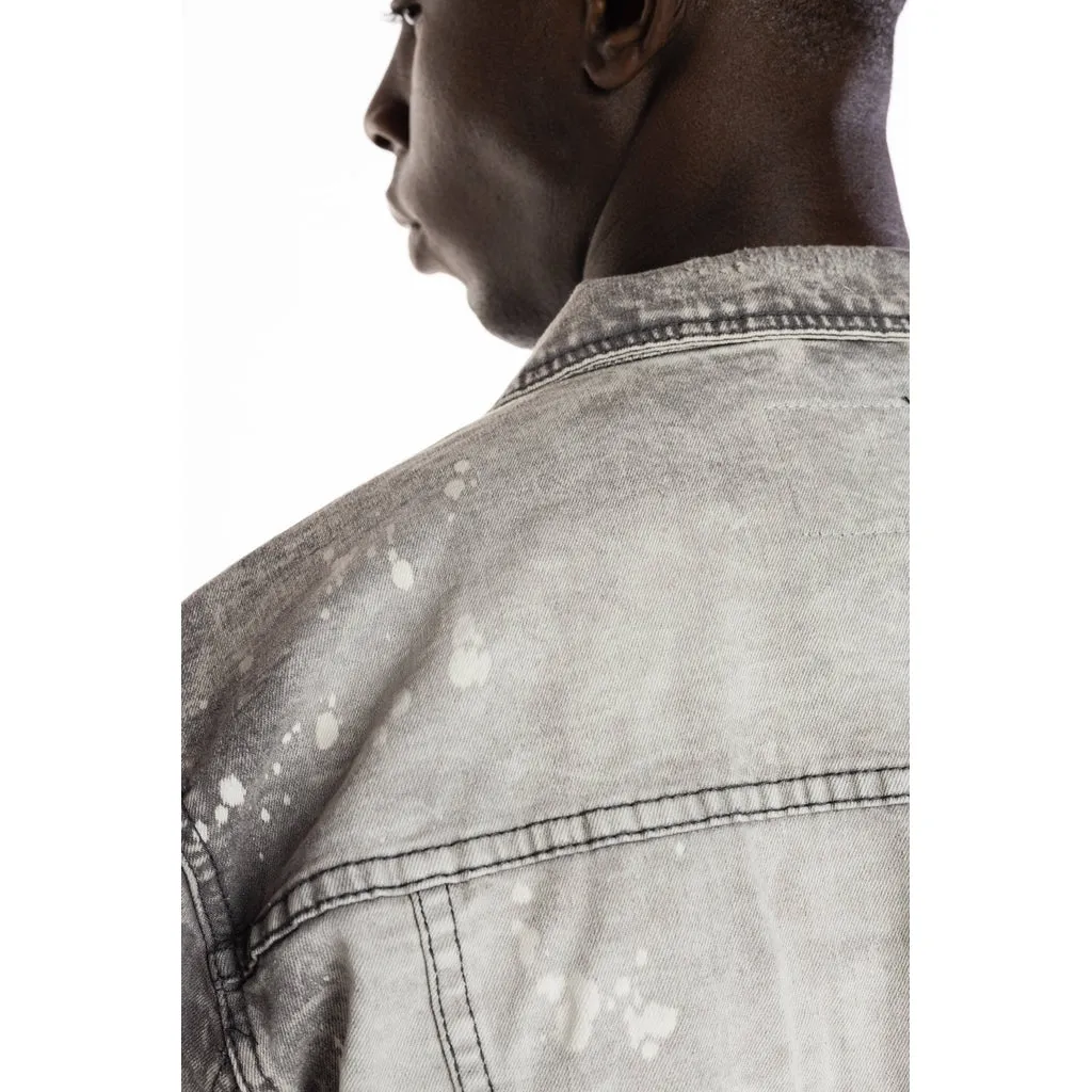 Bleached Detail Semi Basic Jean Jacket - Frost Grey