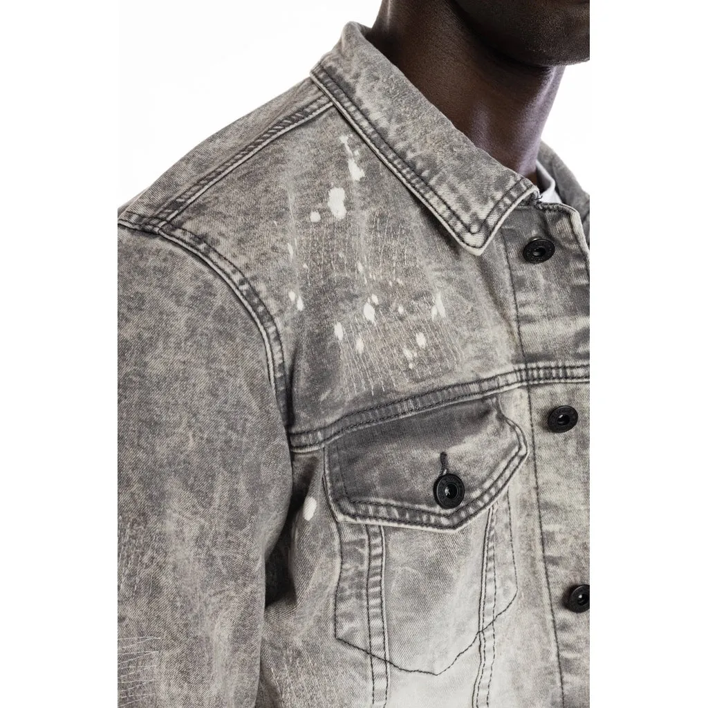 Bleached Detail Semi Basic Jean Jacket - Frost Grey