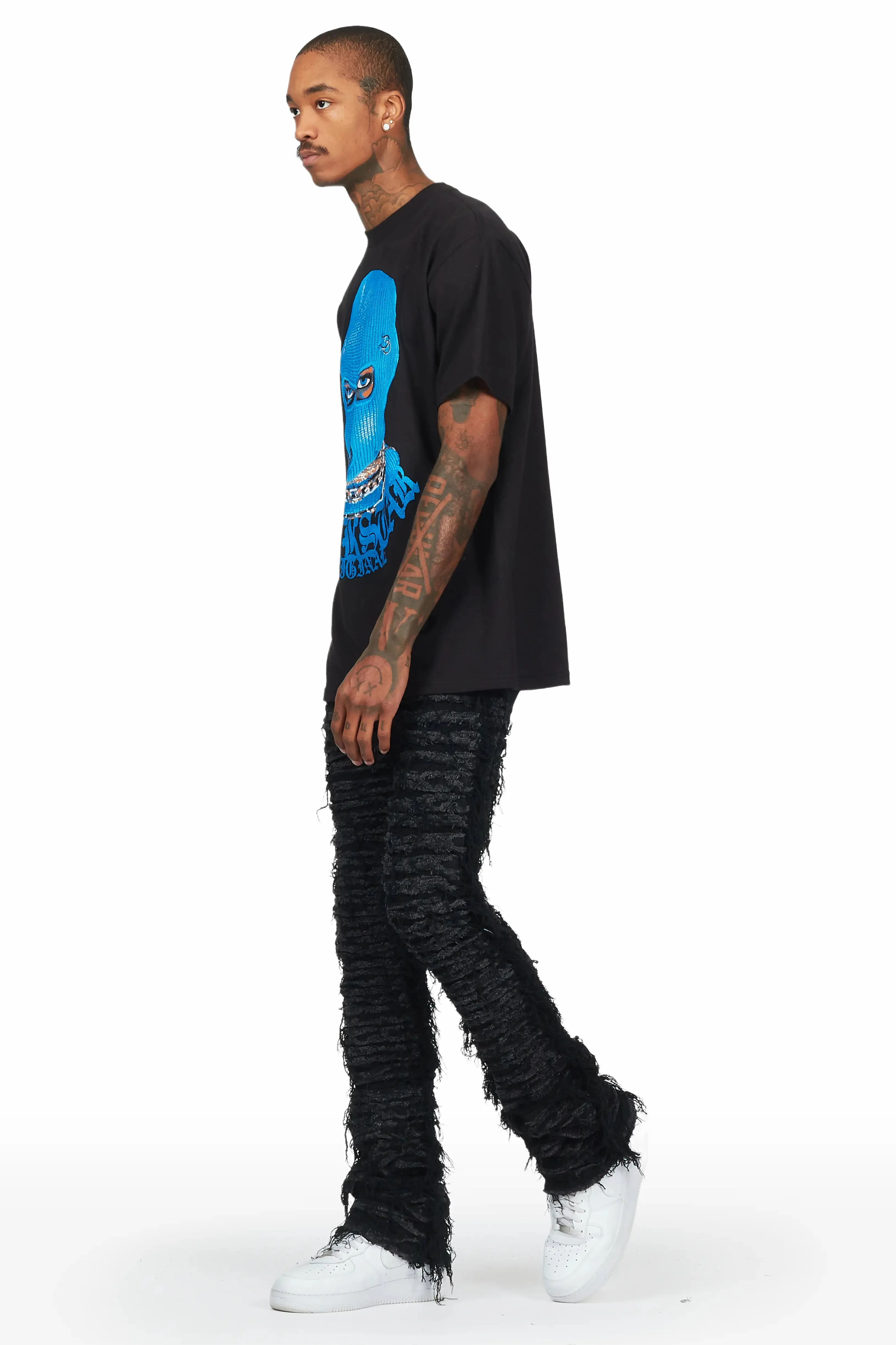 Bossko Jet Black Stacked Flare Jean