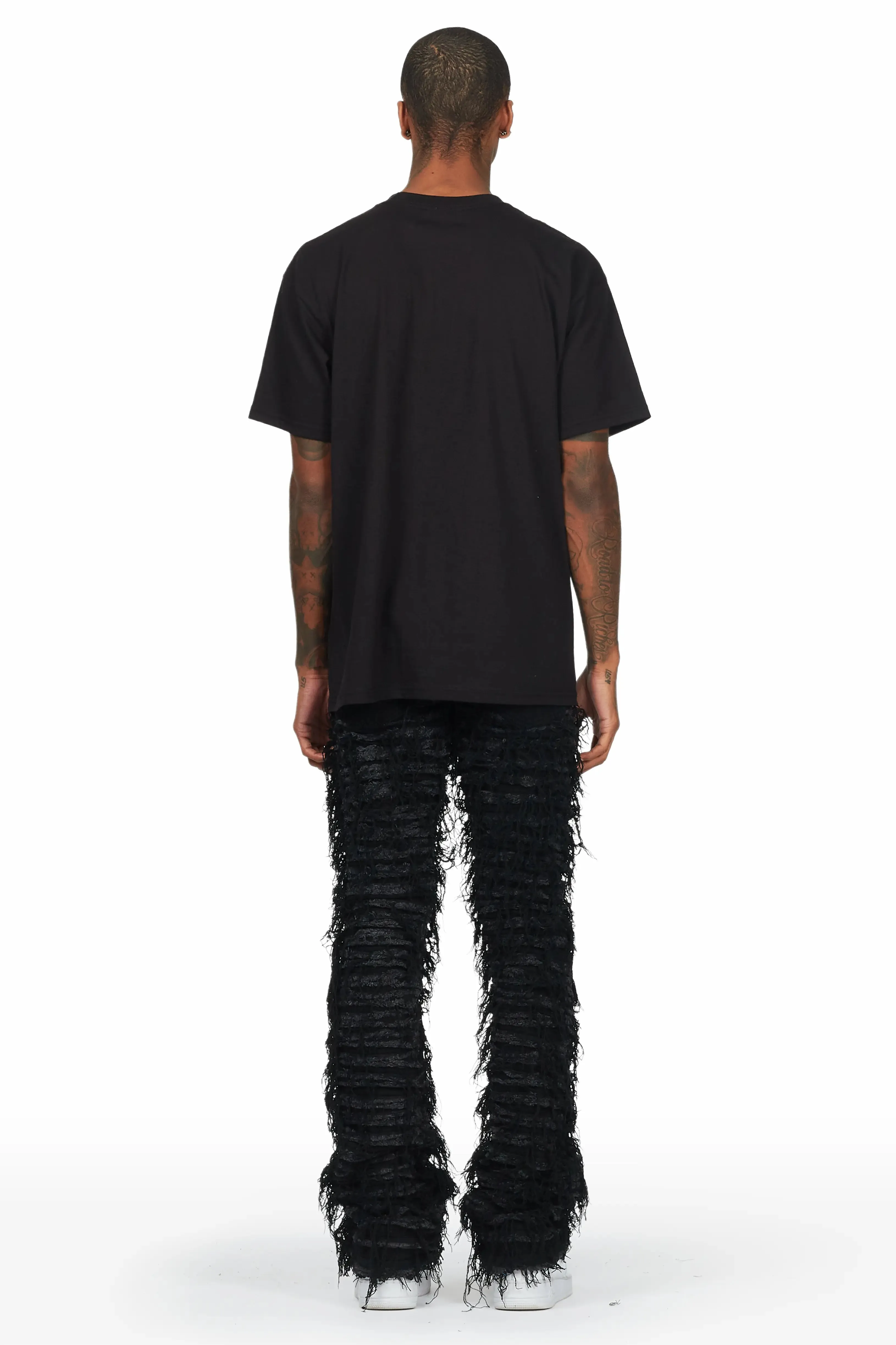 Bossko Jet Black Stacked Flare Jean