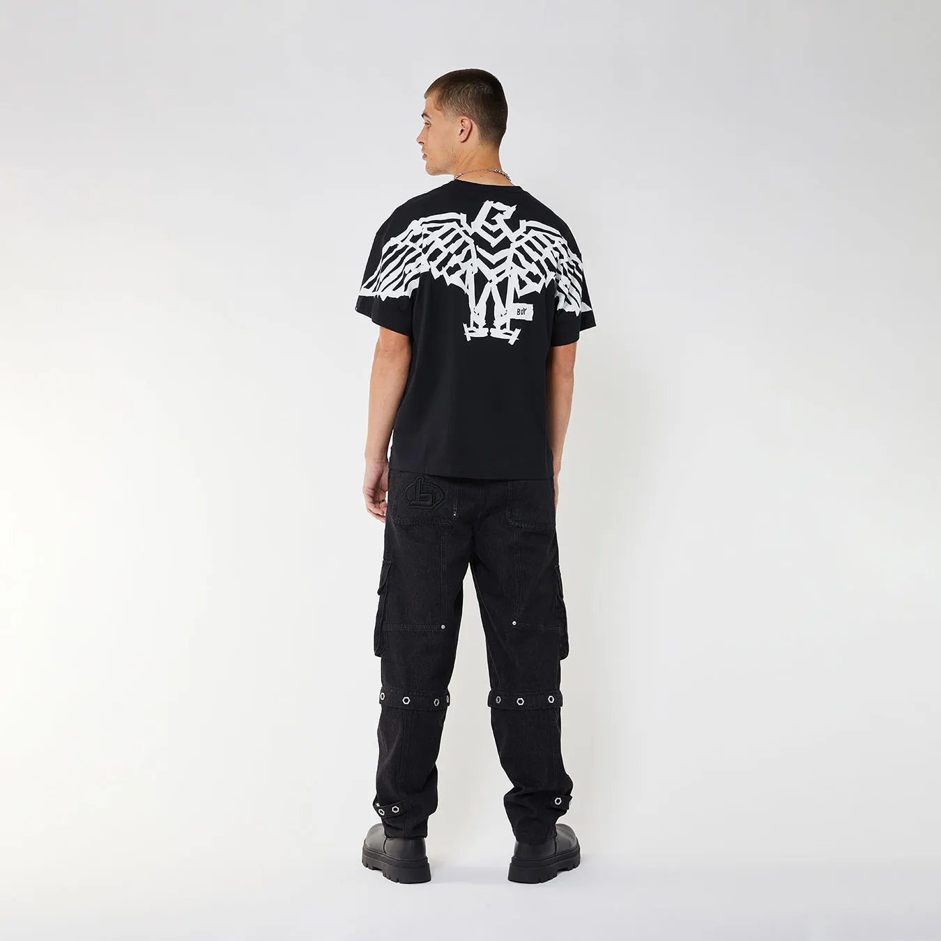 BOY TAPE EAGLE BACKPRINT T-SHIRT - BLACK/WHITE