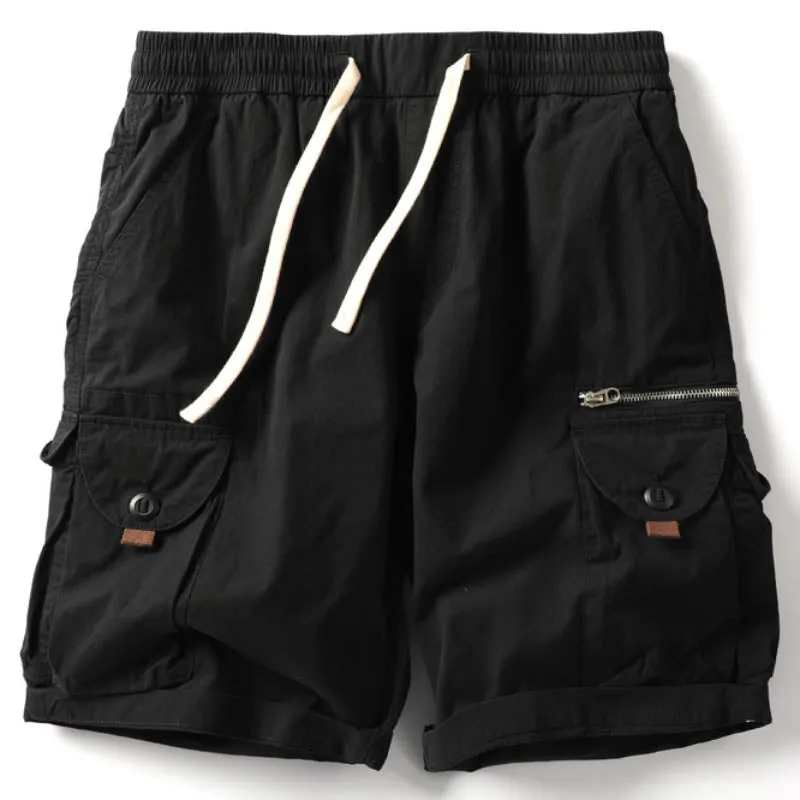 Casual Elastic Waist Multi-pocket Cotton Men's Shorts