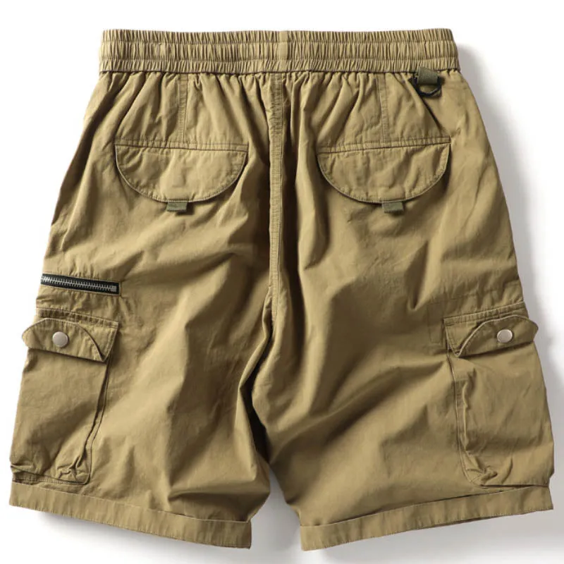 Casual Elastic Waist Multi-pocket Cotton Men's Shorts