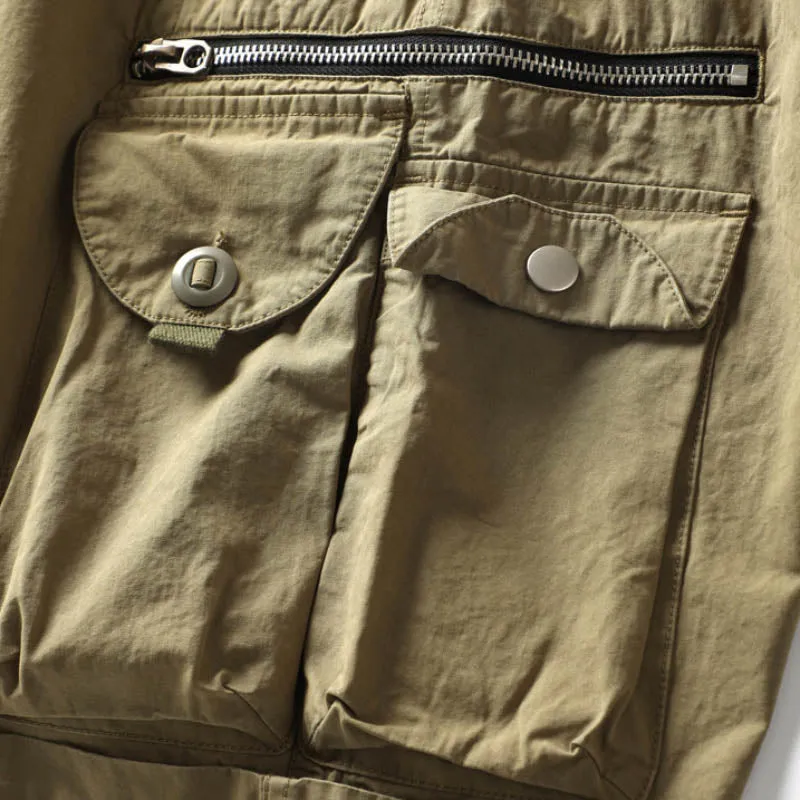 Casual Elastic Waist Multi-pocket Cotton Men's Shorts