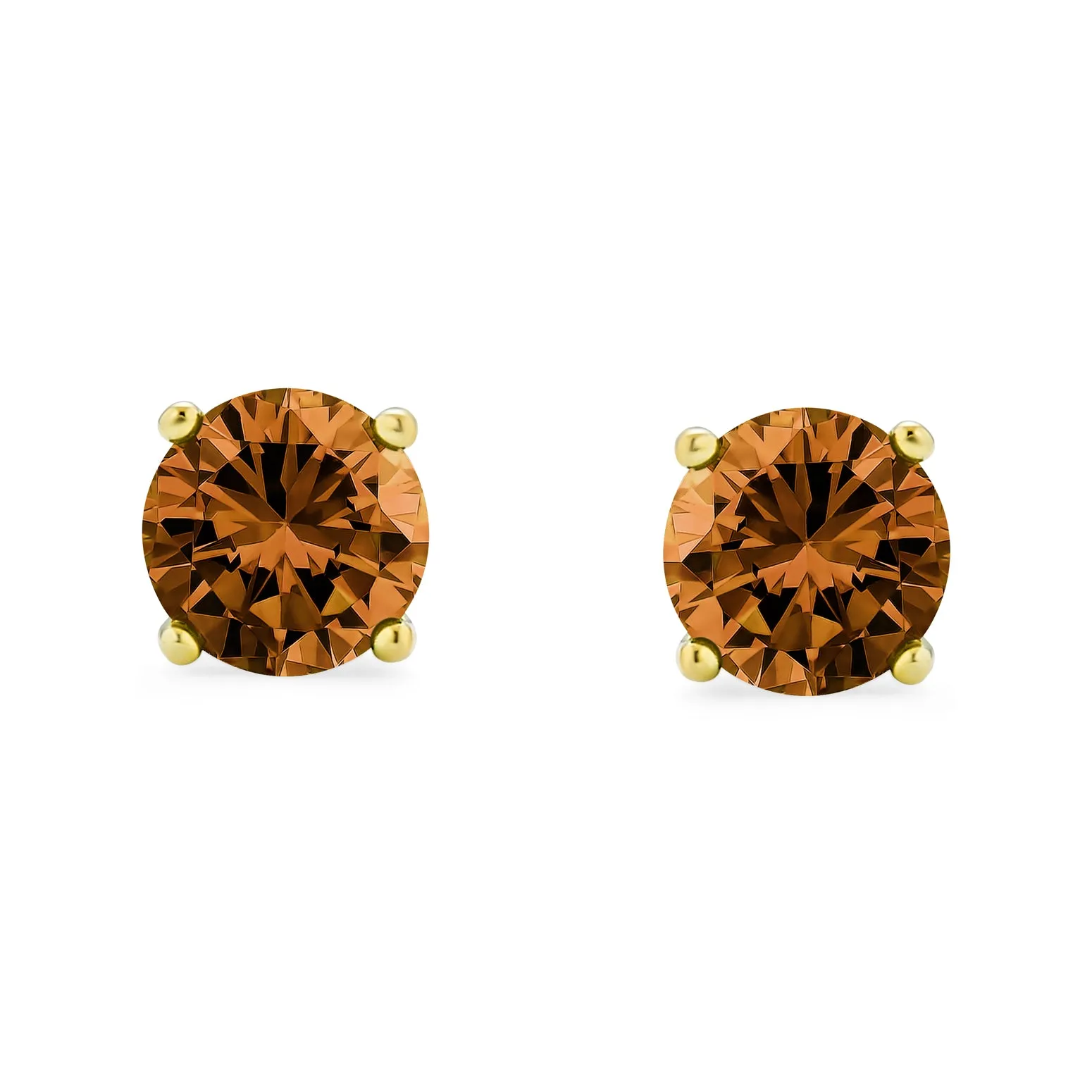 Classic CZ Solitaire Stud Earrings Sterling Silver Rose Yellow Gold Plated 5-10MM