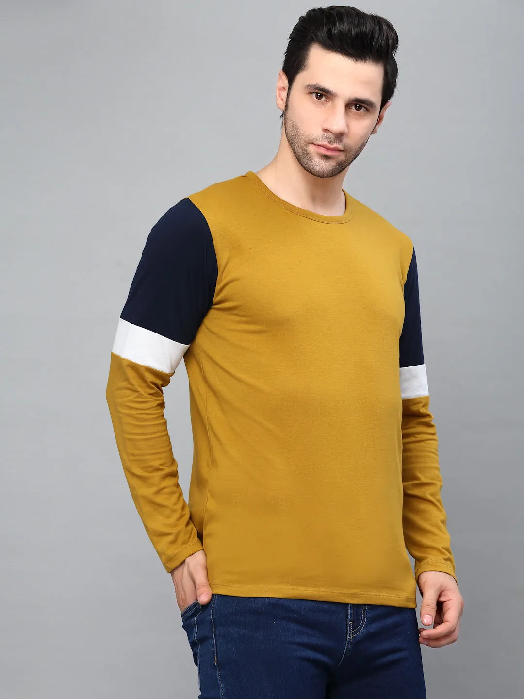 Color Block Round Neck  Full Sleeve T-Shirt