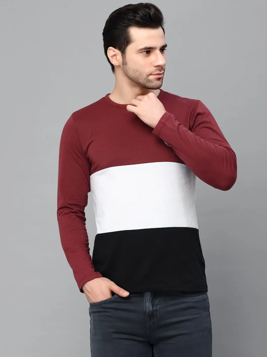 Color Block Round Neck Full Sleeve T-Shirt