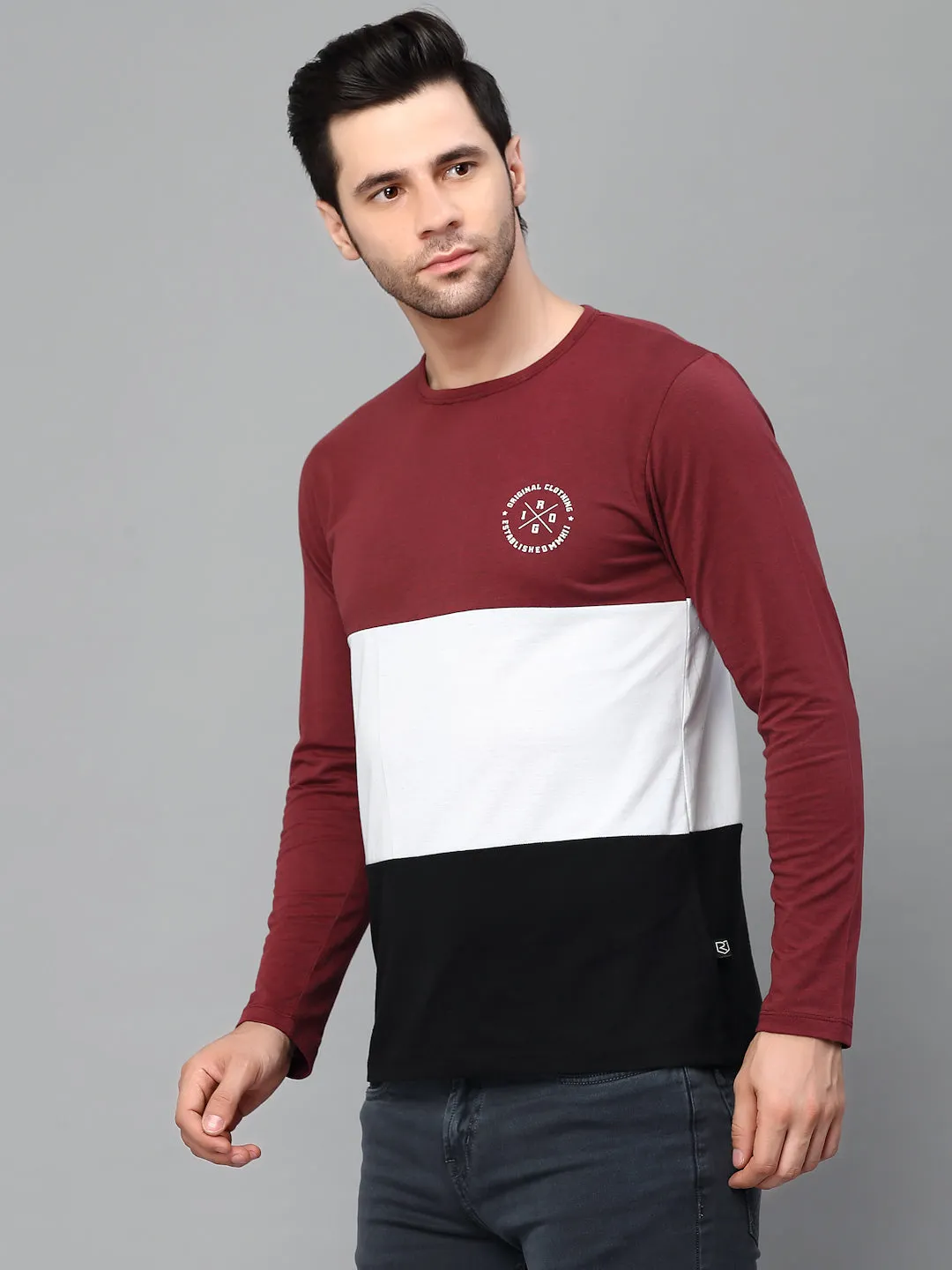 Color Block Round Neck Full Sleeve T-Shirt