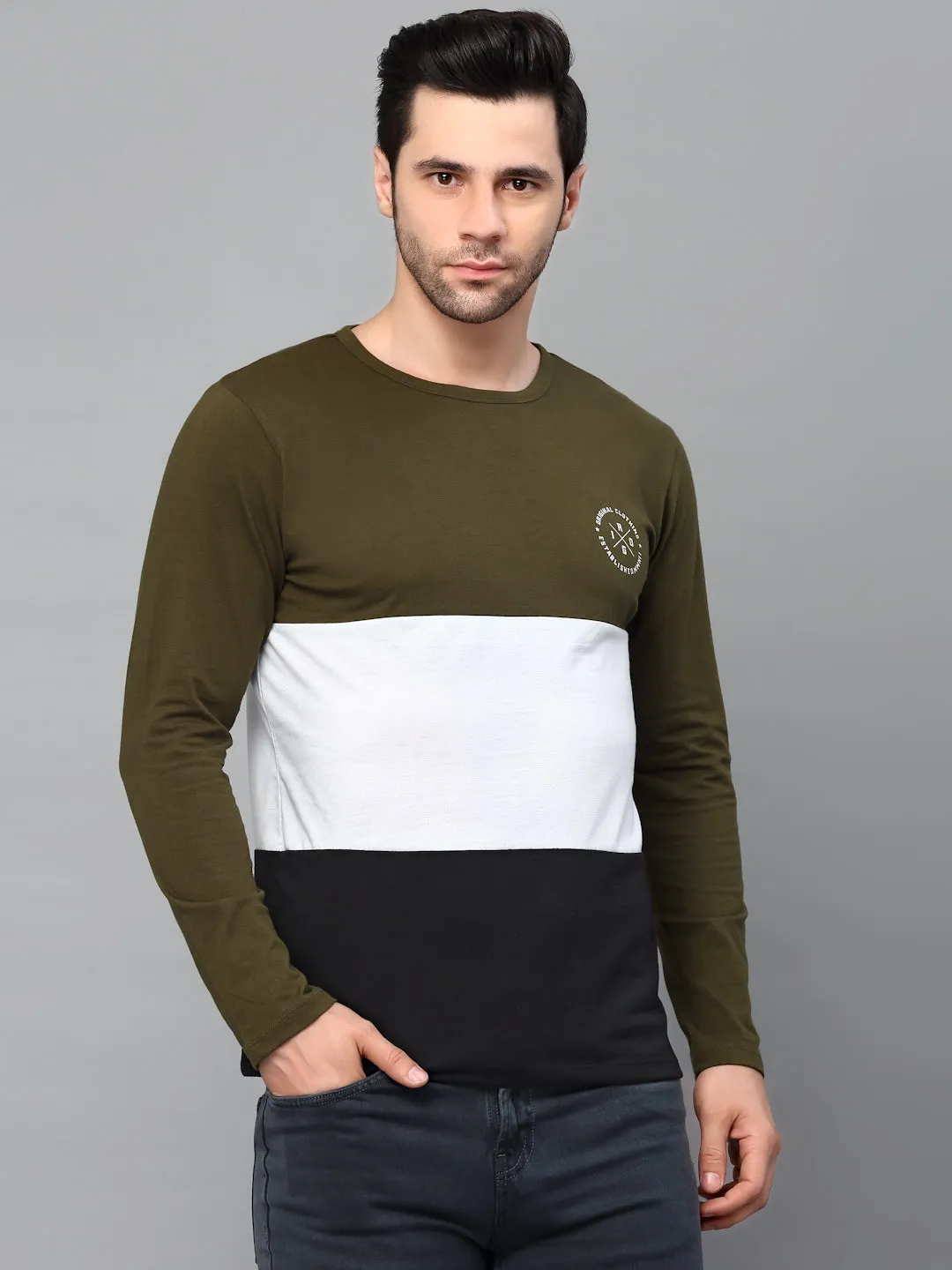 Color Block Round Neck Full Sleeve T-Shirt