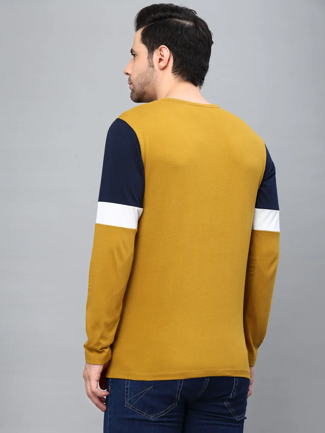 Color Block Round Neck  Full Sleeve T-Shirt