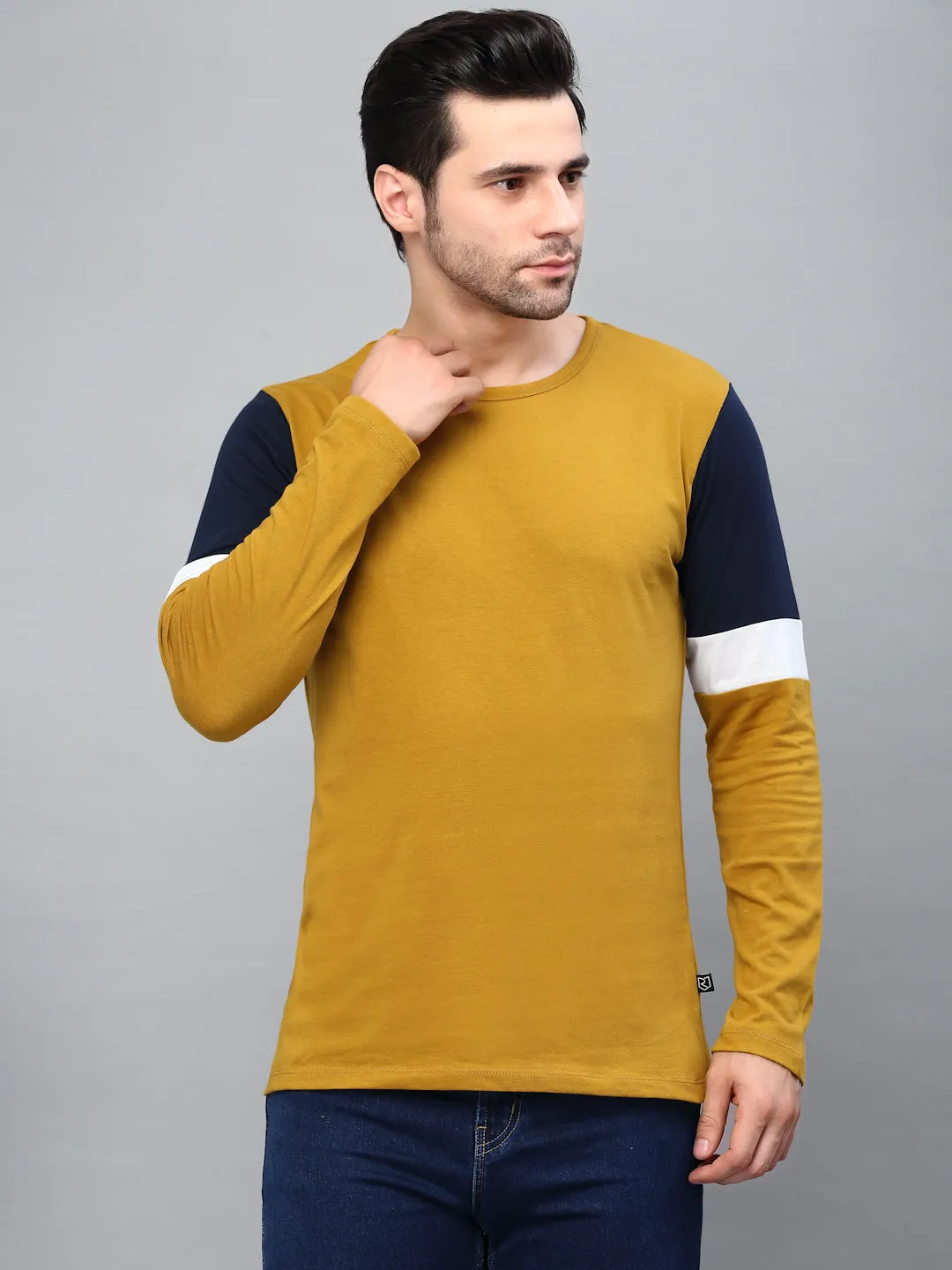 Color Block Round Neck  Full Sleeve T-Shirt