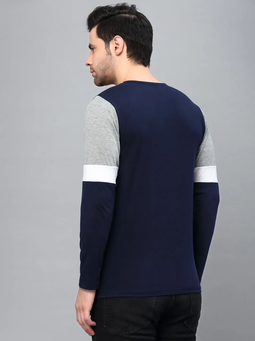 Color Block Round Neck  Full Sleeve T-Shirt