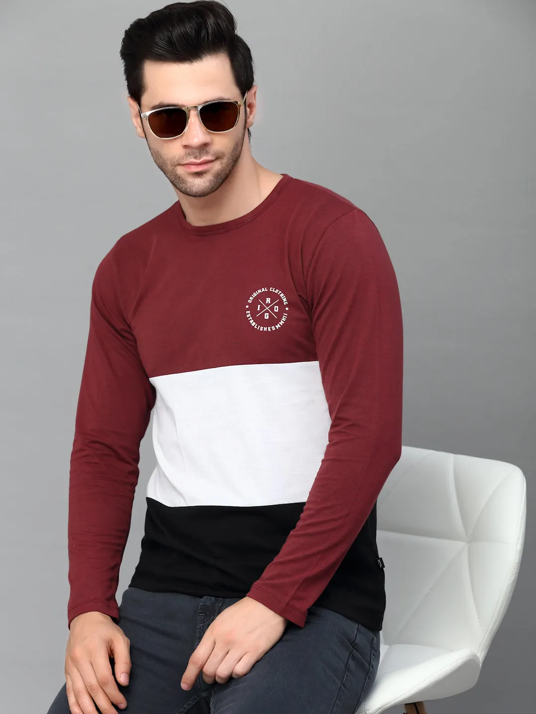 Color Block Round Neck Full Sleeve T-Shirt