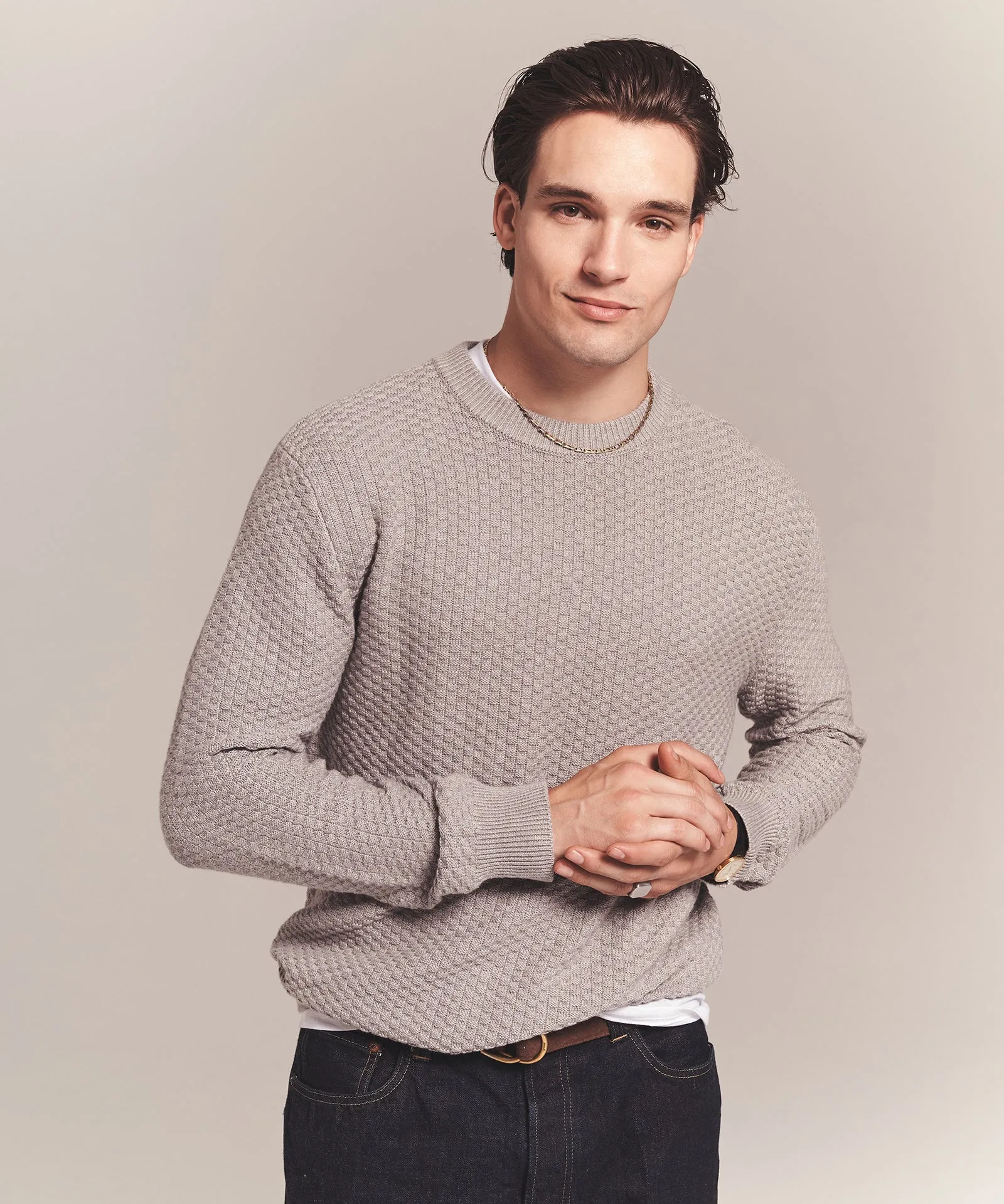 Cotton Cashmere Textured Crewneck