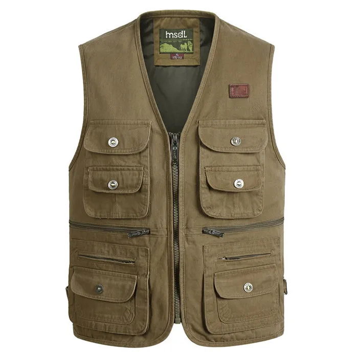 Cotton Zipper Multi-pocket Men's Functional Vest